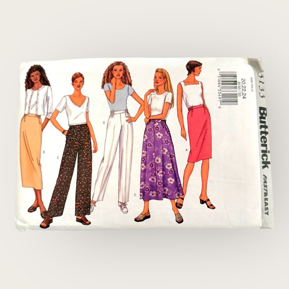 Vintage 2000s Butterick Sewing Pattern 3133 Misses Pull On Skirt Pants Sz 20-24